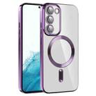 For Samsung Galaxy S22 5G CD Texture Plating TPU MagSafe Phone Case with Lens Film(Dark Purple) - 1