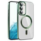 For Samsung Galaxy S22 5G CD Texture Plating TPU MagSafe Phone Case with Lens Film(Dark Green) - 1