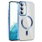 For Samsung Galaxy S22 5G CD Texture Plating TPU MagSafe Phone Case with Lens Film(Sierra Blue) - 1