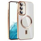 For Samsung Galaxy S22 5G CD Texture Plating TPU MagSafe Phone Case with Lens Film(Brown) - 1