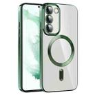 For Samsung Galaxy S22+ 5G CD Texture Plating TPU MagSafe Phone Case with Lens Film(Dark Green) - 1
