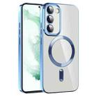 For Samsung Galaxy S22+ 5G CD Texture Plating TPU MagSafe Phone Case with Lens Film(Sierra Blue) - 1