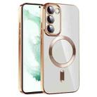 For Samsung Galaxy S22+ 5G CD Texture Plating TPU MagSafe Phone Case with Lens Film(Brown) - 1