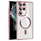 For Samsung Galaxy S22 Ultra 5G CD Texture Plating TPU MagSafe Phone Case with Lens Film(Pink) - 1