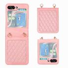 For Samsung Galaxy Z Flip5 Diamond Lattice Folding Leather Phone Case(Pink) - 1