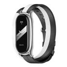 For Xiaomi Mi Band 8 Mijobs Plus Case Double-Loop Leather Watch Band(Black+White+Silver) - 1