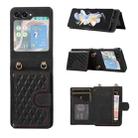 For Samsung Galaxy Z Flip5 Card Slot Diamond Lattice Folding Leather Phone Case(Black) - 1