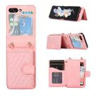 For Samsung Galaxy Z Flip5 Card Slot Diamond Lattice Folding Leather Phone Case(Pink) - 1