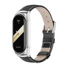 For Xiaomi Mi Band 8 Mijobs CS Case Genuine Leather Top Layer Cowhide Watch Band(Black Silver+White) - 1