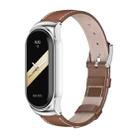 For Xiaomi Mi Band 8 Mijobs CS Case Genuine Leather Top Layer Cowhide Watch Band(Brown Silver) - 1