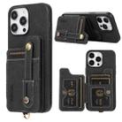 For iPhone 15 Pro ABEEL Litchi Texture Card Bag PU Phone Case(Black) - 1