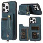 For iPhone 15 Pro ABEEL Litchi Texture Card Bag PU Phone Case(Blue) - 1