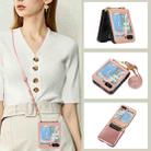 For Samsung Galaxy Z Flip5 Card Slot Crossbody Folding Leather Phone Case(Pink) - 1