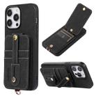 For iPhone 15 Pro Max ABEEL Litchi Texture Card Bag PU Phone Case(Black) - 1