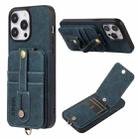 For iPhone 15 Pro Max ABEEL Litchi Texture Card Bag PU Phone Case(Blue) - 1