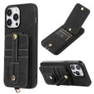 For iPhone 15 Pro ABEEL Litchi Texture Card Bag PU Phone Case(Black) - 1