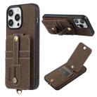 For iPhone 15 Pro ABEEL Litchi Texture Card Bag PU Phone Case(Khaki) - 1