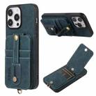 For iPhone 14 Pro Max ABEEL Litchi Texture Card Bag PU Phone Case(Blue) - 1