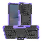 For Sony Xperia 10 V Tire Texture TPU + PC Phone Case with Holder(Purple) - 1