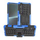 For Sony Xperia 1 V Tire Texture TPU + PC Phone Case with Holder(Blue) - 1