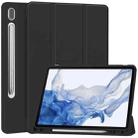 For Samsung Galaxy Tab S9 3-Fold Pure Color TPU Smart Leather Tablet Case with Pen Slot(Black) - 1