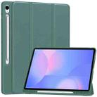For Samsung Galaxy Tab S10 FE+ 3-Fold Pure Color TPU Smart Leather Tablet Case with Pen Slot(Dark Green) - 1