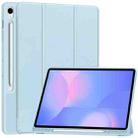 For Samsung Galaxy Tab S10 FE+ 3-Fold Pure Color TPU Smart Leather Tablet Case with Pen Slot(Light Blue) - 1