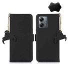 For Motorola Moto G14 4G Genuine Leather Magnetic RFID Leather Phone Case(Black) - 1