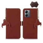 For Motorola Moto G14 4G Genuine Leather Magnetic RFID Leather Phone Case(Coffee) - 1