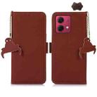 For Motorola Moto G84 5G Genuine Leather Magnetic RFID Leather Phone Case(Coffee) - 1