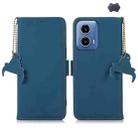 For Motorola Moto G34 Genuine Leather Magnetic RFID Leather Phone Case(Blue) - 1