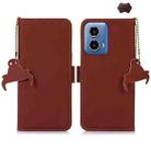 For Motorola Moto G34 Genuine Leather Magnetic RFID Leather Phone Case(Coffee) - 1