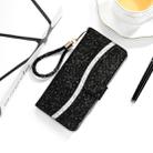 For Samsung Galaxy A51 Glitter Powder Horizontal Flip Leather Case with Card Slots & Holder & Lanyard(Black) - 1