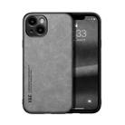 For iPhone 15 Plus Skin Feel Magnetic Leather Back Phone Case(Light Grey) - 1