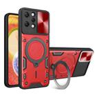 For Xiaomi Redmi 12 4G CD Texture Sliding Camshield Magnetic Holder Phone Case(Red) - 1
