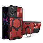 For Xiaomi Redmi K40 Gaming CD Texture Sliding Camshield Magnetic Holder Phone Case(Red) - 1