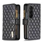 For Samsung Galaxy Z Fold5 Diamond Lattice Zipper Wallet Leather Flip Phone Case(Black) - 1