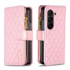 For Samsung Galaxy Z Fold5 Diamond Lattice Zipper Wallet Leather Flip Phone Case(Pink) - 1