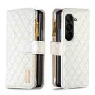For Samsung Galaxy Z Fold5 Diamond Lattice Zipper Wallet Leather Flip Phone Case(White) - 1