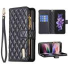 For Samsung Galaxy Z Fold6 Diamond Lattice Zipper Wallet Leather Flip Phone Case(Black) - 1