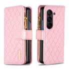 For Samsung Galaxy Z Fold6 Diamond Lattice Zipper Wallet Leather Flip Phone Case(Pink) - 2