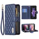 For Samsung Galaxy Z Fold6 Diamond Lattice Zipper Wallet Leather Flip Phone Case(Blue) - 1