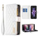 For Samsung Galaxy Z Fold7 Diamond Lattice Zipper Wallet Leather Flip Phone Case(White) - 1