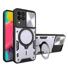 For Samsung Galaxy M33 5G CD Texture Sliding Camshield Magnetic Holder Phone Case(Silver) - 1