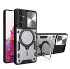 For Samsung Galaxy S23 FE 5G CD Texture Sliding Camshield Magnetic Holder Phone Case(Silver) - 1