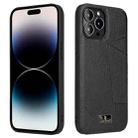 For iPhone 15 Pro Max Fierre Shann Leather Texture Phone Back Cover Case(Ox Tendon Black) - 1