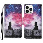 For iPhone 15 Pro 3D Colored Drawing Flip Leather Phone Case(Star Cat) - 1