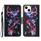 For iPhone 15 Plus 3D Colored Drawing Flip Leather Phone Case(Fluorescent Butterfly) - 1