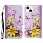 For iPhone 15 Plus 3D Colored Drawing Flip Leather Phone Case(Yellow Flowers) - 1