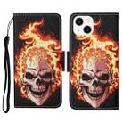 For iPhone 15 Plus 3D Colored Drawing Flip Leather Phone Case(Flame Skull) - 1